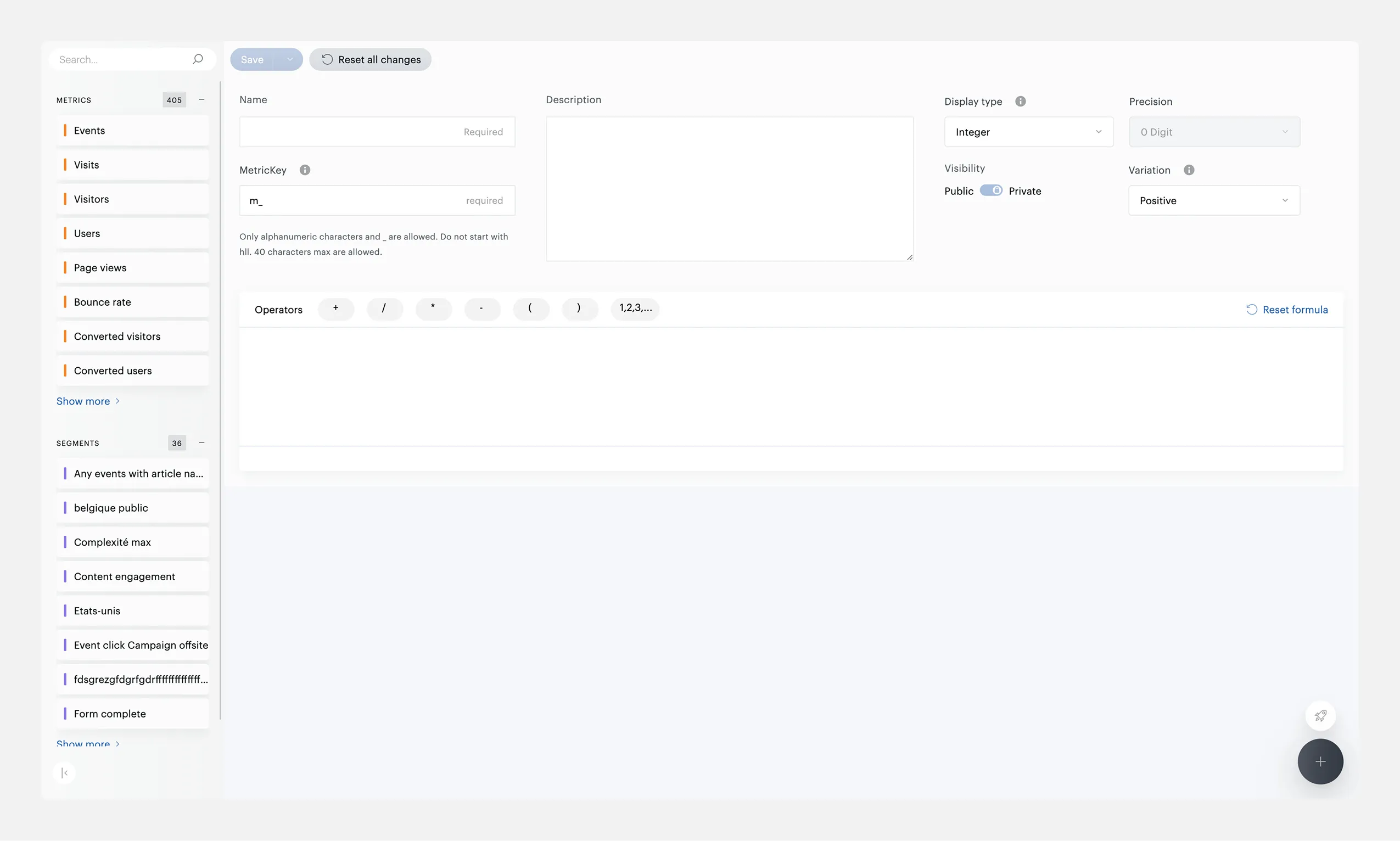 Old metric builder interface